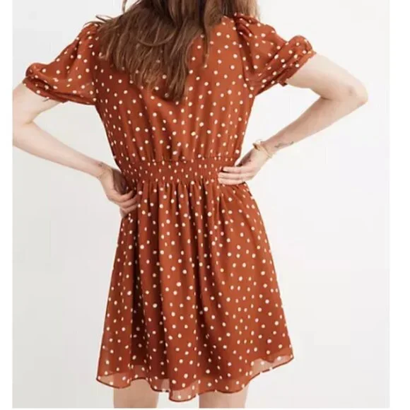 Madewell Smocked-Waist Mini Dress in Inkspot Polka Dots Size XS - Picture 4 of 12